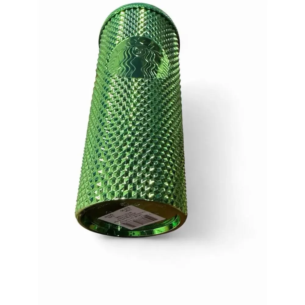 Starbucks Metallic Green Studded Tumbler 24oz Venti Read Lid Crack